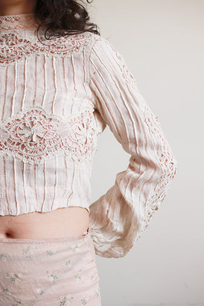 1900s Cream Linen Crochet Blouse