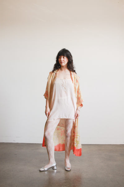 1920s Pongee Silk Japanese Print Kimono