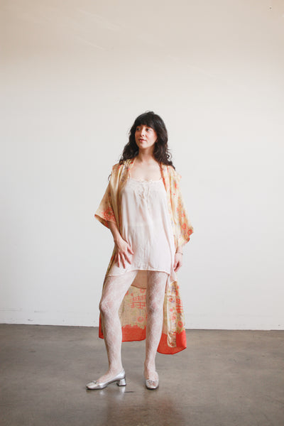 1920s Pongee Silk Japanese Print Kimono