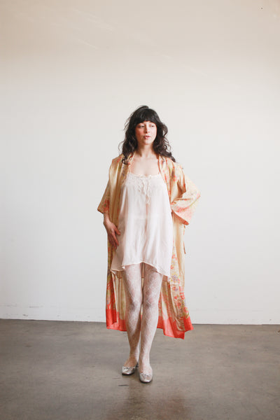 1920s Pongee Silk Japanese Print Kimono