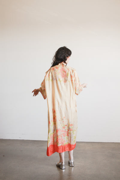 1920s Pongee Silk Japanese Print Kimono