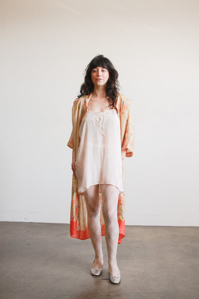 1920s Pongee Silk Japanese Print Kimono