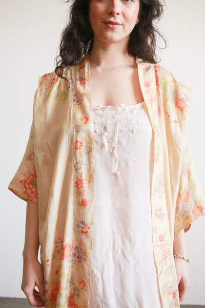 1920s Pongee Silk Japanese Print Kimono