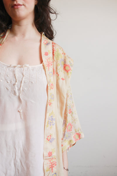 1920s Pongee Silk Japanese Print Kimono