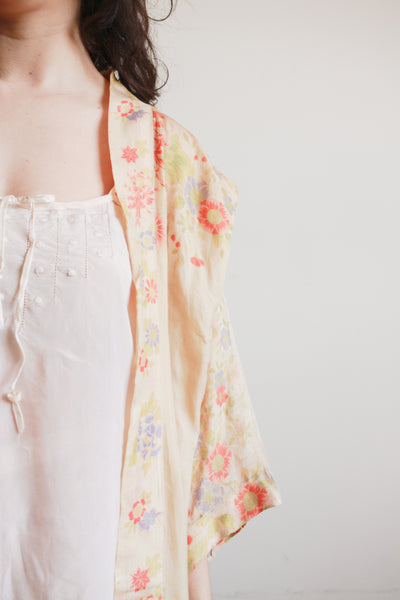 1920s Pongee Silk Japanese Print Kimono