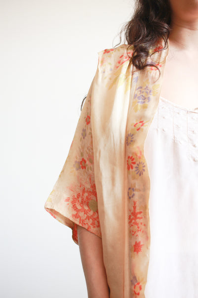 1920s Pongee Silk Japanese Print Kimono