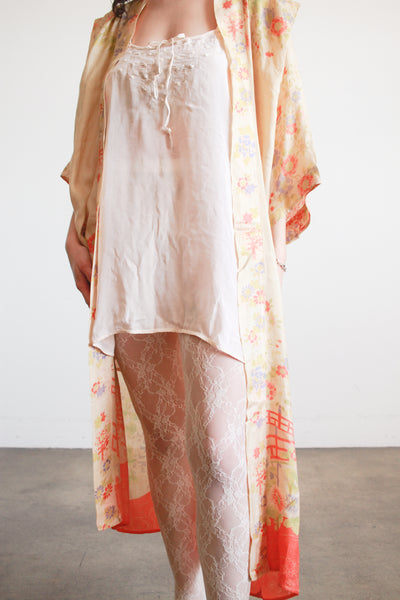1920s Pongee Silk Japanese Print Kimono