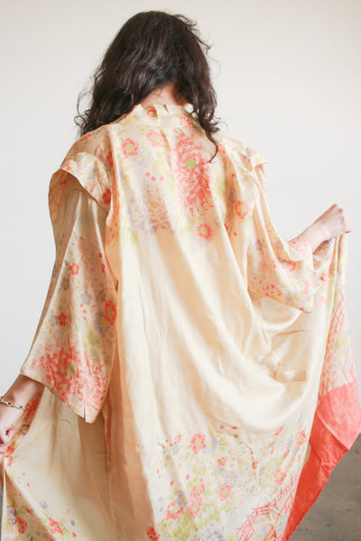 1920s Pongee Silk Japanese Print Kimono