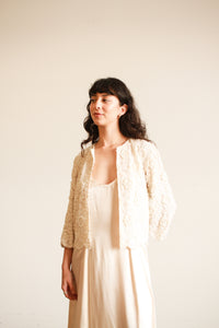 1950s White Floral Motif Beaded Cardigan