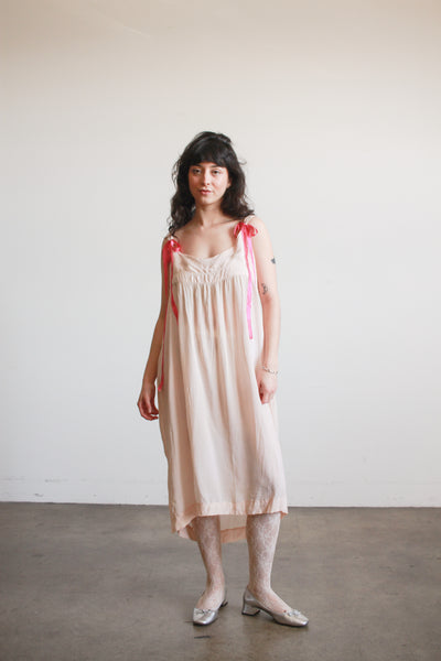 1920s Blush Silk Sleeveless Slip Dress