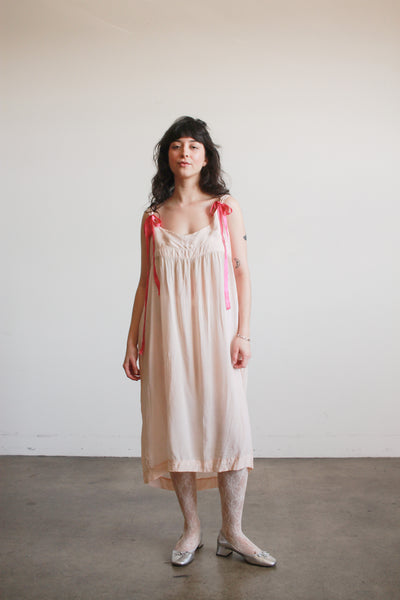 1920s Blush Silk Sleeveless Slip Dress