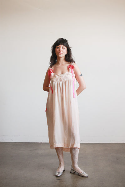 1920s Blush Silk Sleeveless Slip Dress