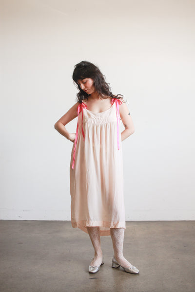 1920s Blush Silk Sleeveless Slip Dress