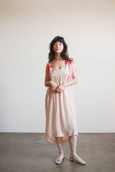 1920s Blush Silk Sleeveless Slip Dress