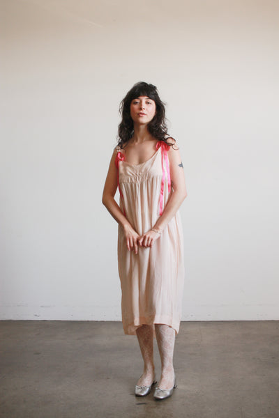 1920s Blush Silk Sleeveless Slip Dress