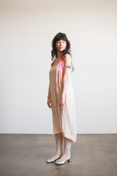 1920s Blush Silk Sleeveless Slip Dress