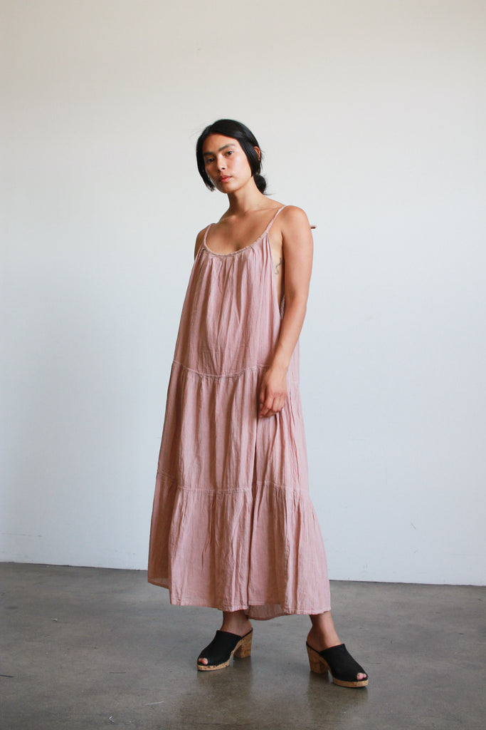 cotton gauze tiered dress 100% Organic Cotton Gauze Tiered Maxi Dress in Bayside Stripe Blue/White