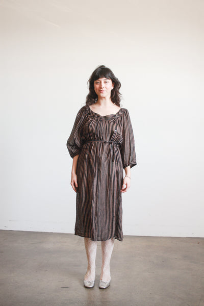 1970s Cacharel Linen Striped Smock Dress