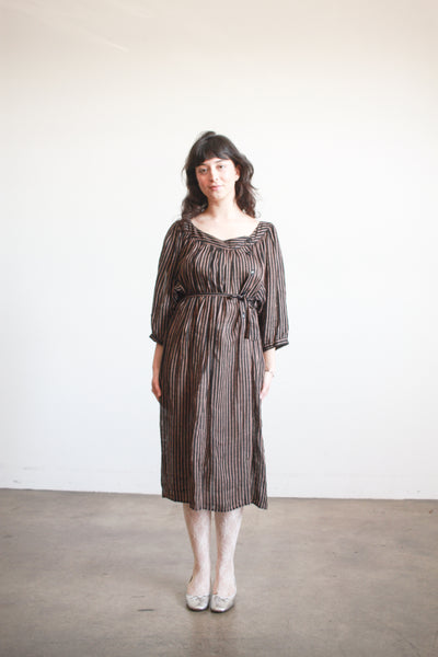 1970s Cacharel Linen Striped Smock Dress