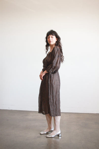 1970s Cacharel Linen Striped Smock Dress