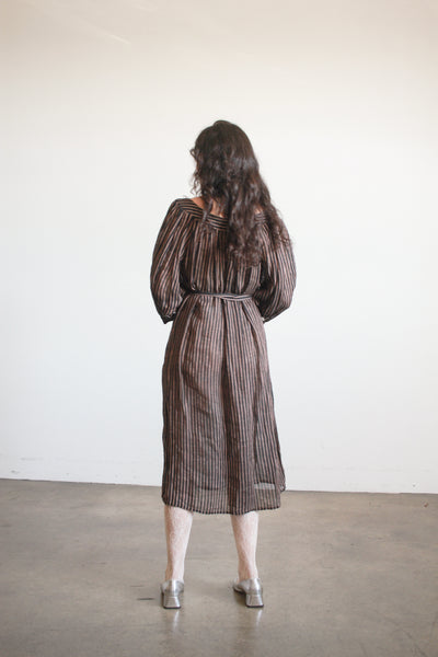 1970s Cacharel Linen Striped Smock Dress