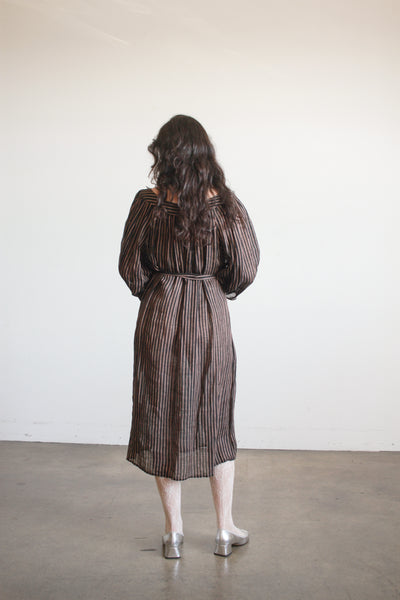 1970s Cacharel Linen Striped Smock Dress