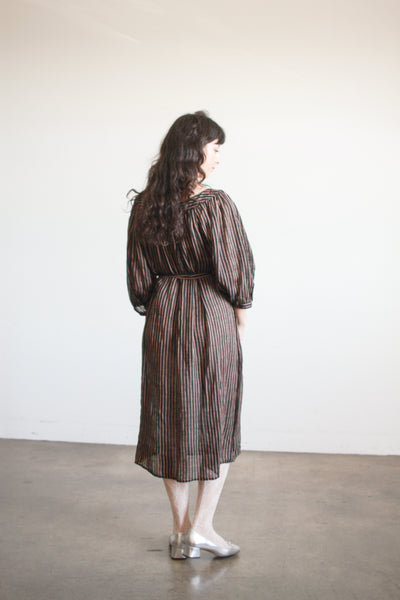 1970s Cacharel Linen Striped Smock Dress
