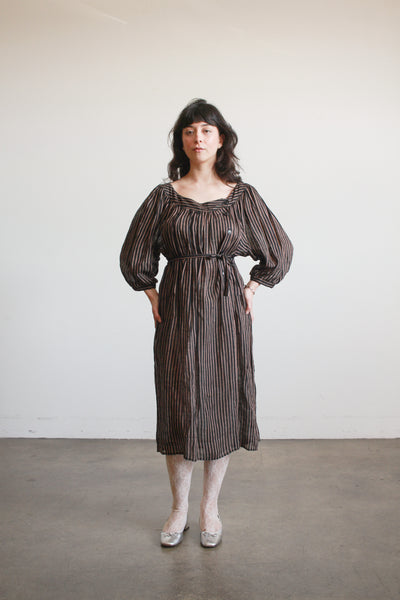 1970s Cacharel Linen Striped Smock Dress