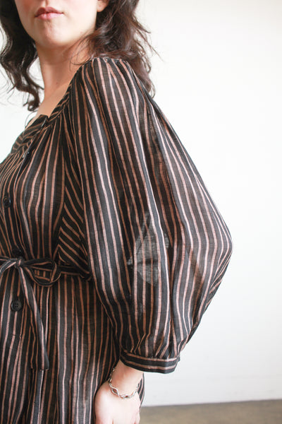 1970s Cacharel Linen Striped Smock Dress