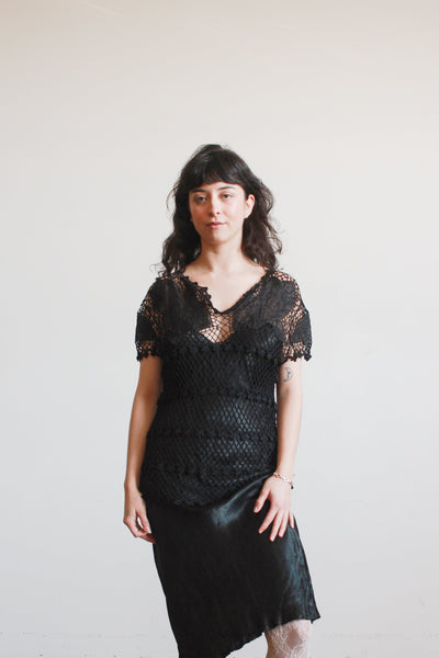 1990s Lim’s Black Crochet Blouse