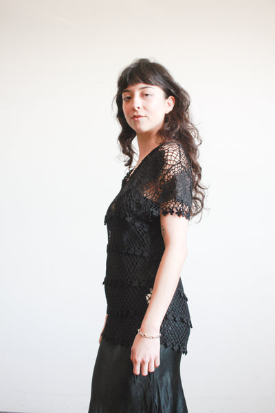 1990s Lim’s Black Crochet Blouse