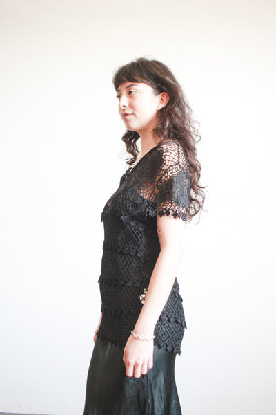 1990s Lim’s Black Crochet Blouse