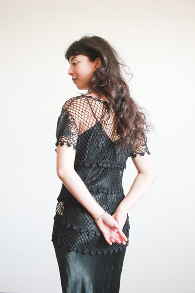 1990s Lim’s Black Crochet Blouse