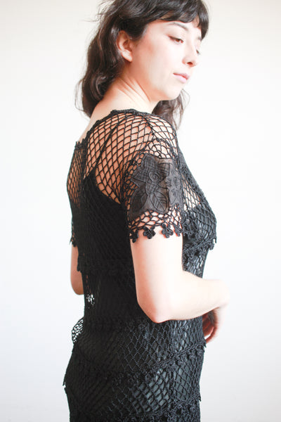 1990s Lim’s Black Crochet Blouse