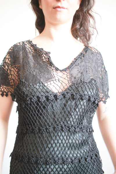 1990s Lim’s Black Crochet Blouse