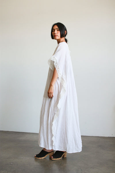 1970s Mexican Cotton Gauze Maxi Caftan Dress