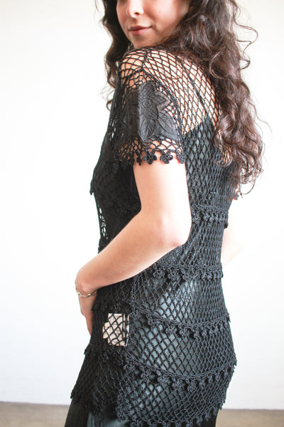 1990s Lim’s Black Crochet Blouse