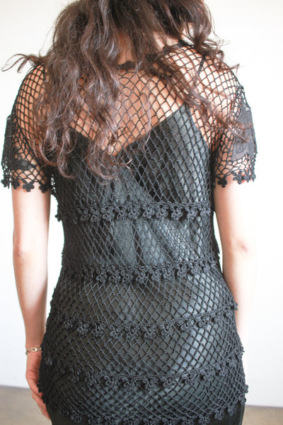 1990s Lim’s Black Crochet Blouse
