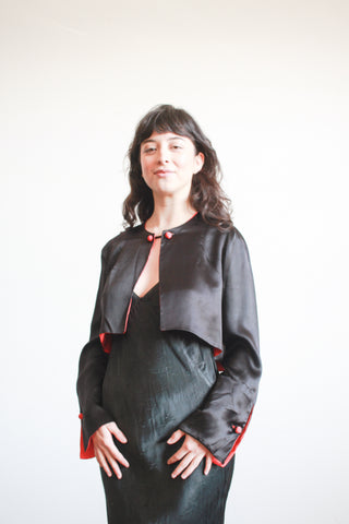 60〜70s vintage wool collarless jacket 1960s Blue Wool Collarless Jacket – Blossom Vintage