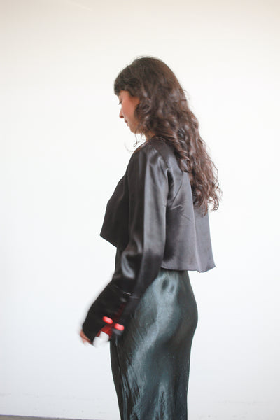 1930s Black Silk Satin Bolero Jacket