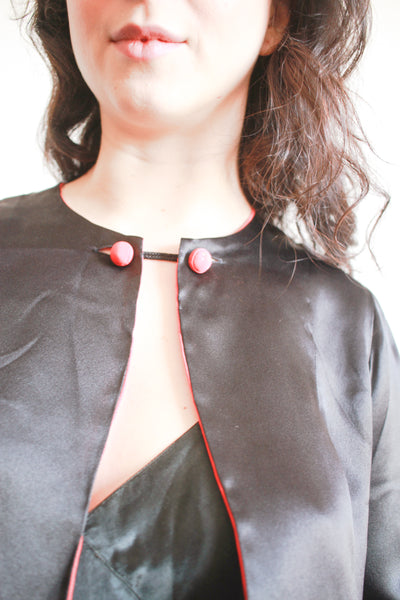 1930s Black Silk Satin Bolero Jacket