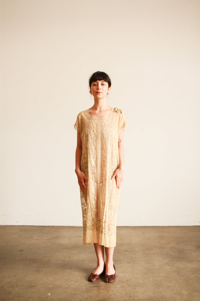 1920s embroidered dress 1920s party dress in grey with floral embroidery