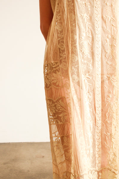 1920s Beige Filet Lace Embroidered Dress