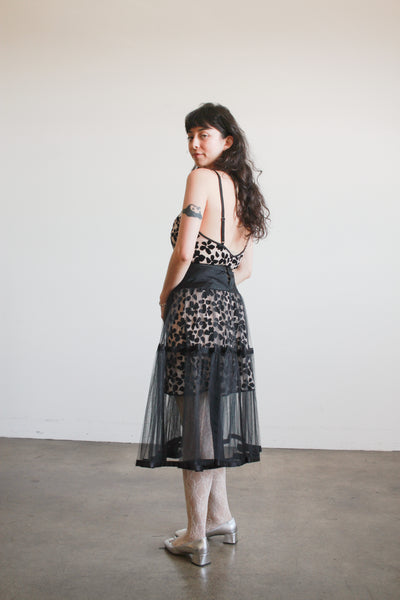 1990s Black Velvet Cut Out Cami Slip Dress