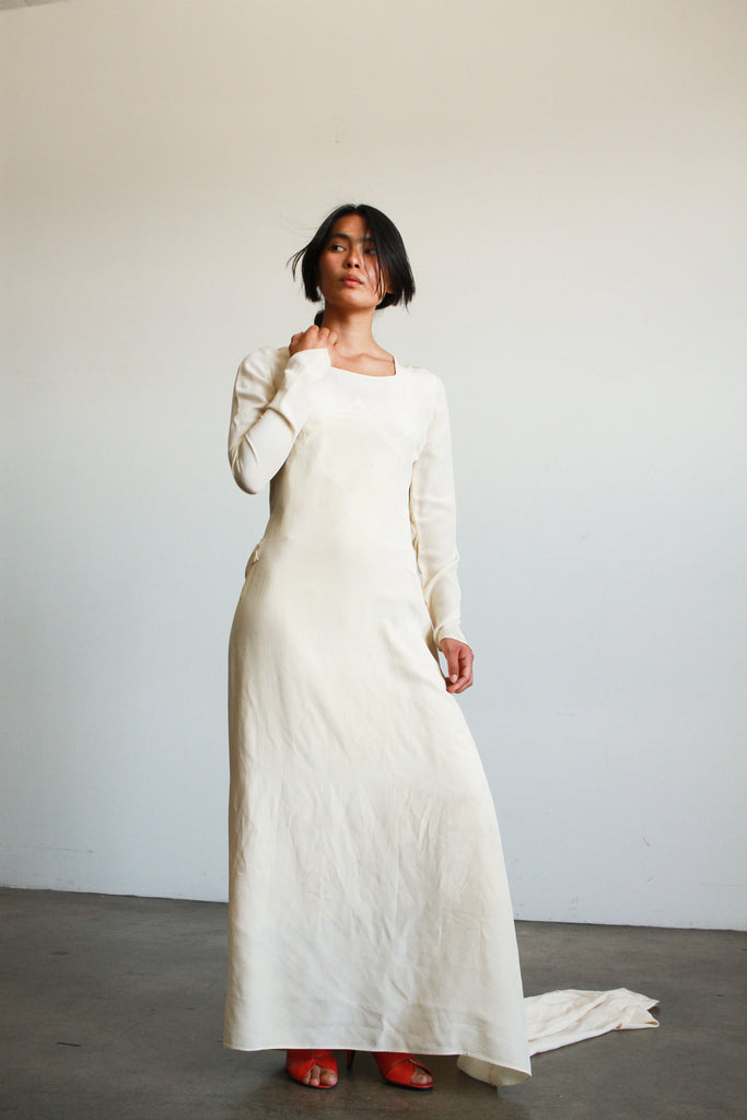 1930s Ecru Silk Bias Long Sleeve Gown – Blossom Vintage