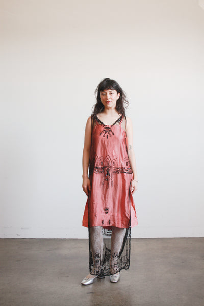 1920s Black Mesh Lace Beaded Tunic Dress