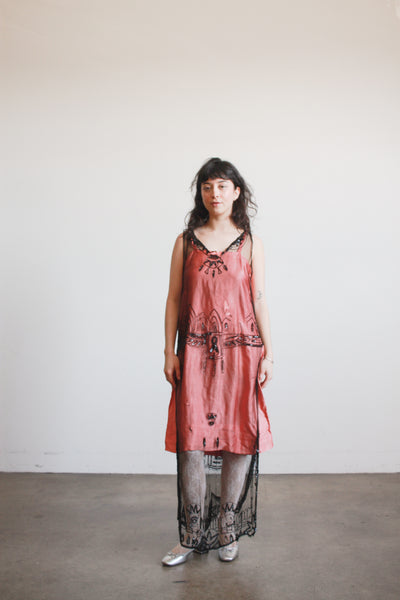 1920s Black Mesh Lace Beaded Tunic Dress