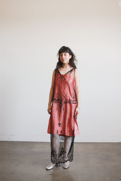 1920s Black Mesh Lace Beaded Tunic Dress