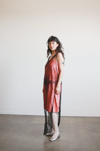 1920s Black Mesh Lace Beaded Tunic Dress