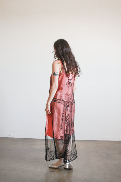 1920s Black Mesh Lace Beaded Tunic Dress